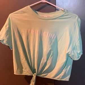 Mint Green Cropped T-Shirt with Front Knot Tie - Size Small